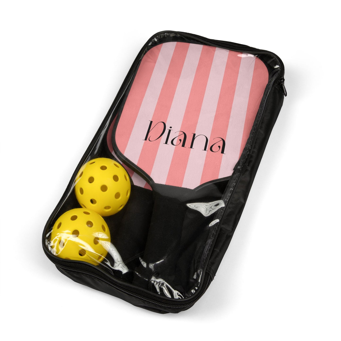Personalized Pink Stripe Pickleball Paddle Set — Custom Name Pickleball Kit