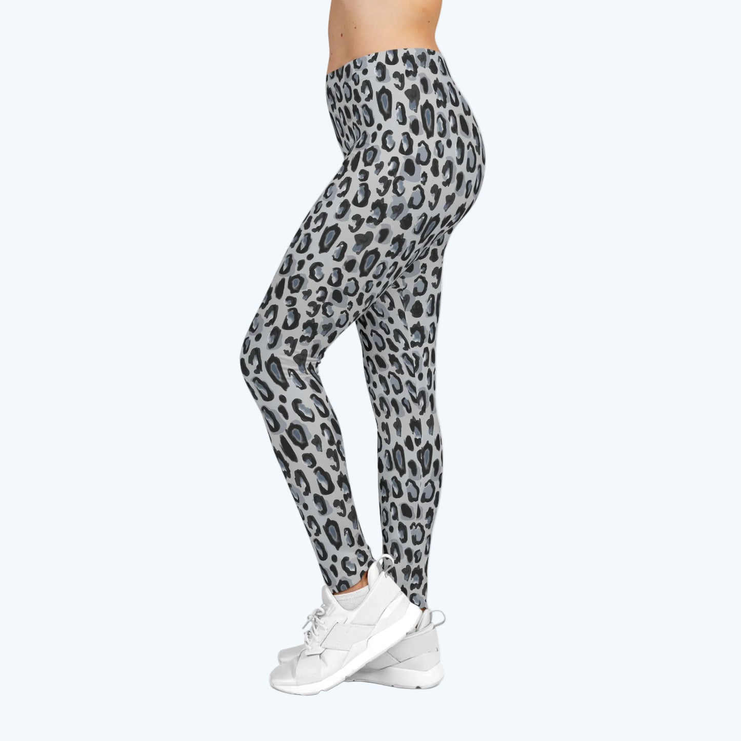 Leopard Print Women’s Leggings — Gray Animal Print Casual AOP