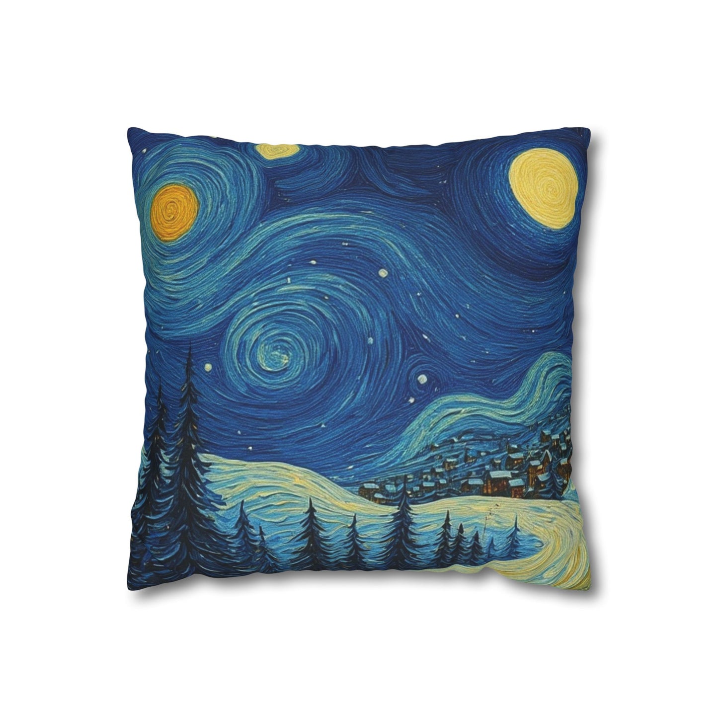 Starry Night Winter Pillowcase — Square Canvas Decorative Throw Pillow Cover