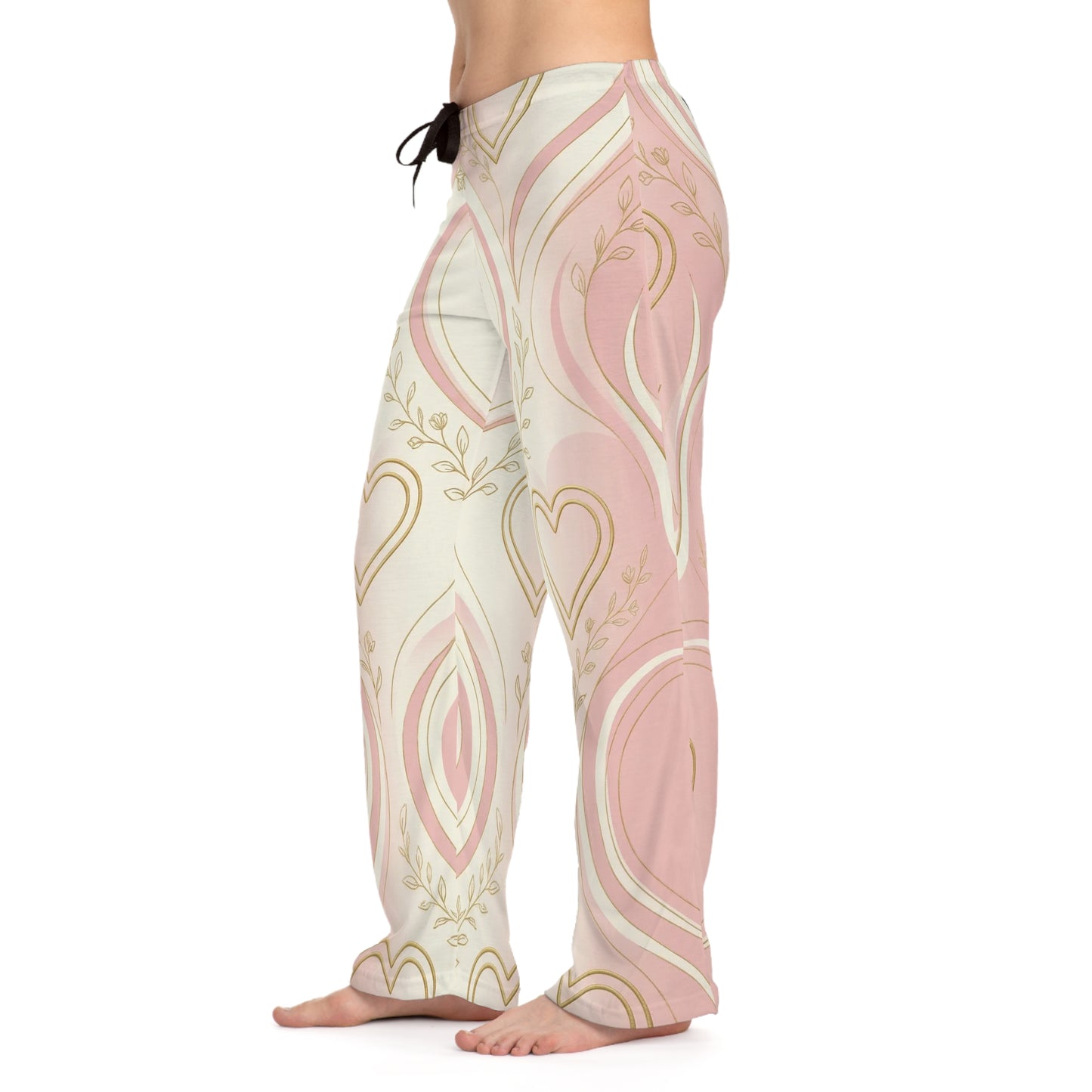 Pink Retro Heart Pattern Pajama Pants — Women's Cozy Lounge Sleepwear