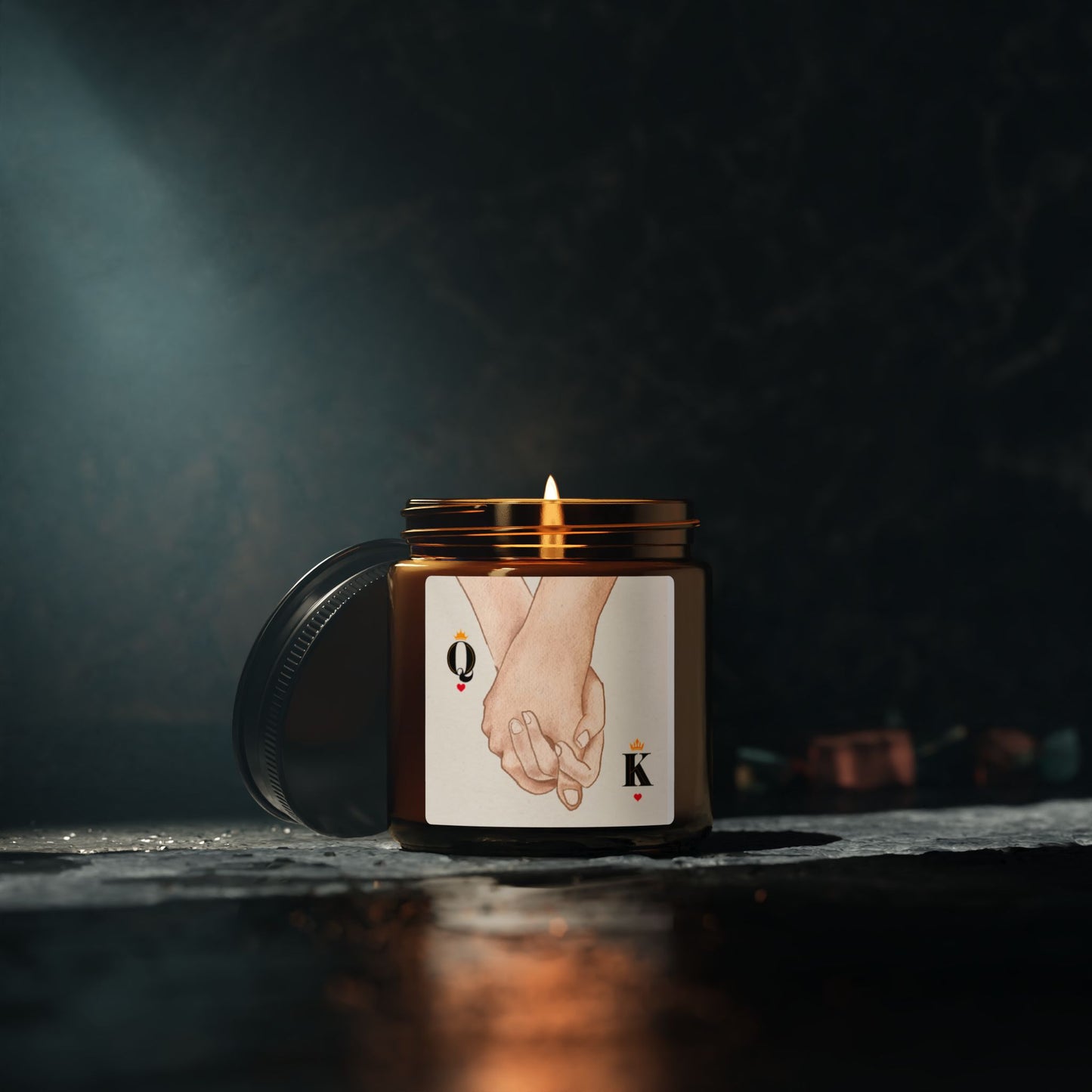 Romantic Holding Hands Soy Candle — Amber Jar Scented Candle (Queen & King Design)