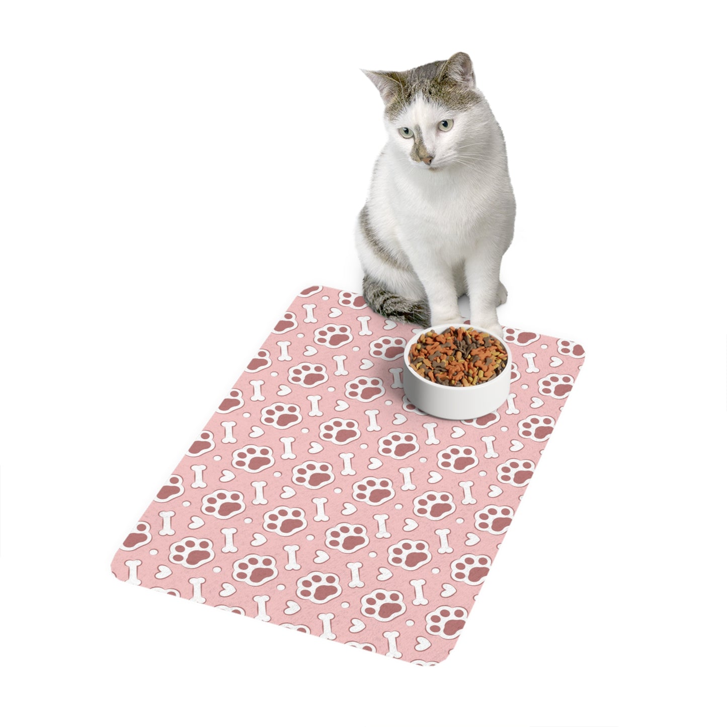 Cute Pet Food Mat with Paw Print and Bone Design - 12x18
