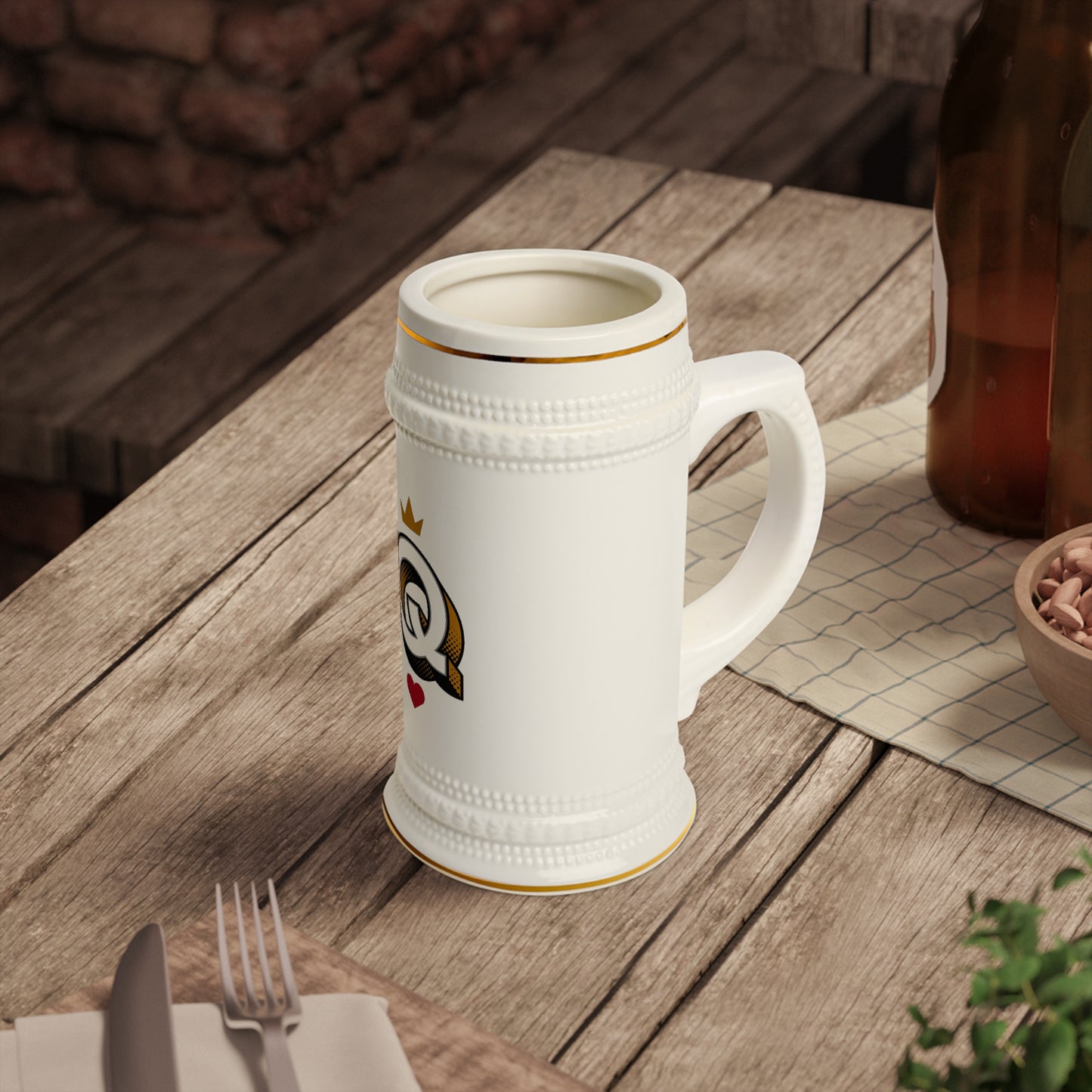 Queen Monogram Beer Stein — Crown Q Ceramic Beer Mug