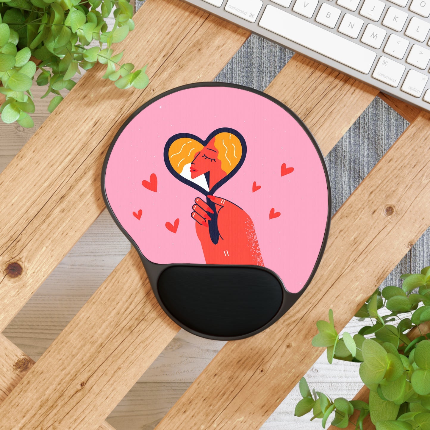 Heart Hand Mouse Pad with Wrist Rest — Cute Pink Valentine’s Desk Accessory