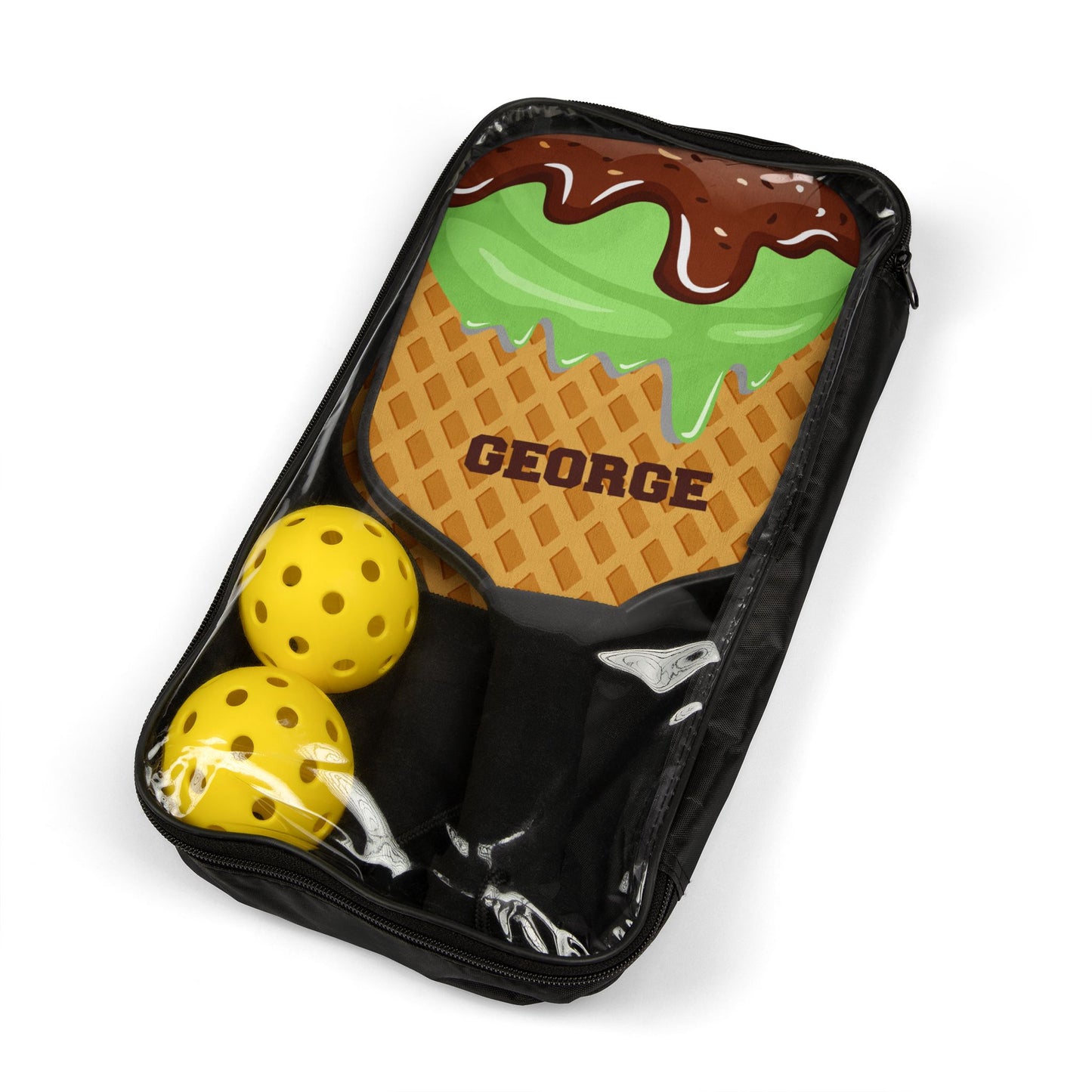 Personalized Ice Cream Cone Pickleball Paddle Set — Custom Name 'George' Design