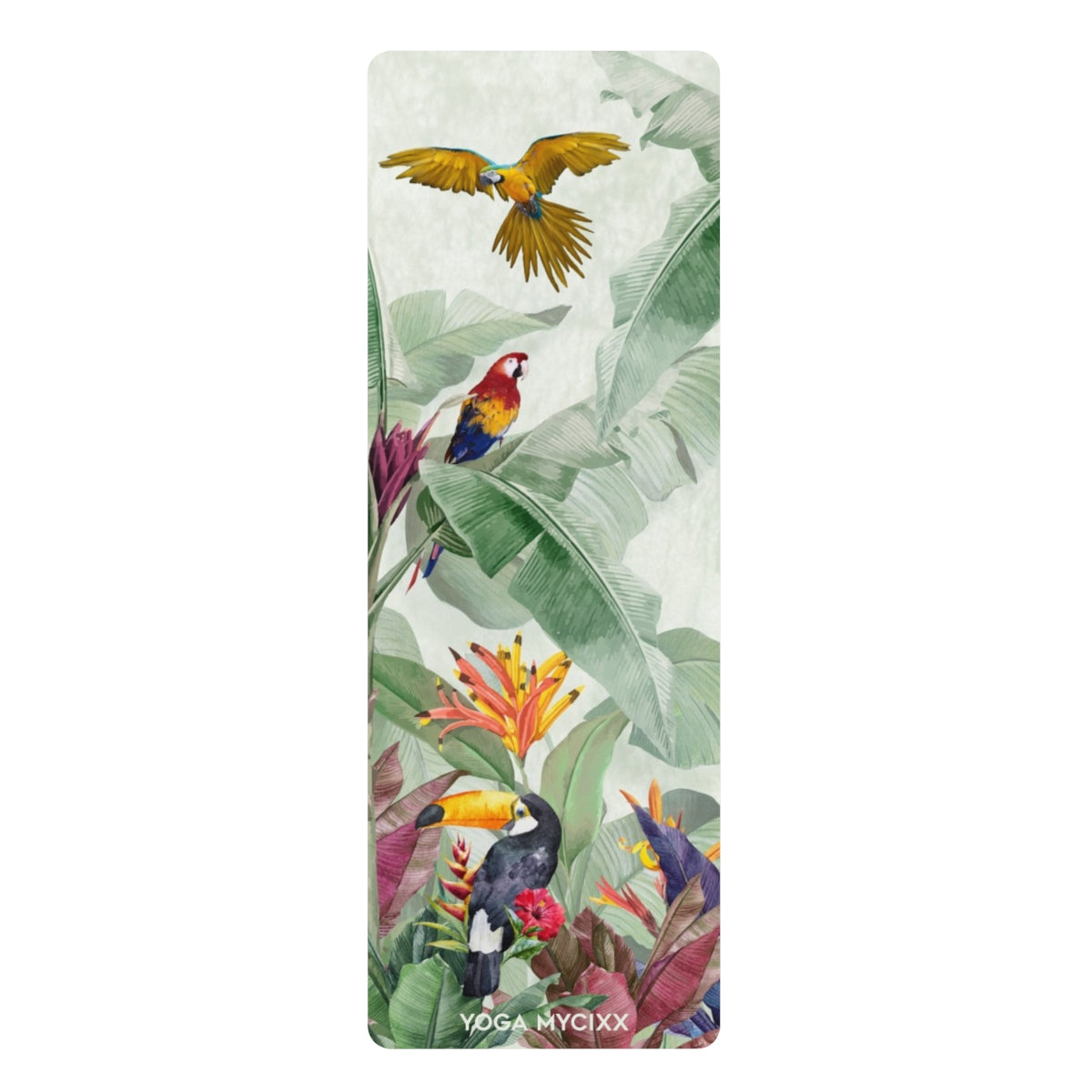 Tropical Parrot Yoga Mat — Non-Slip Rubber Mat with Botanical Birds Design