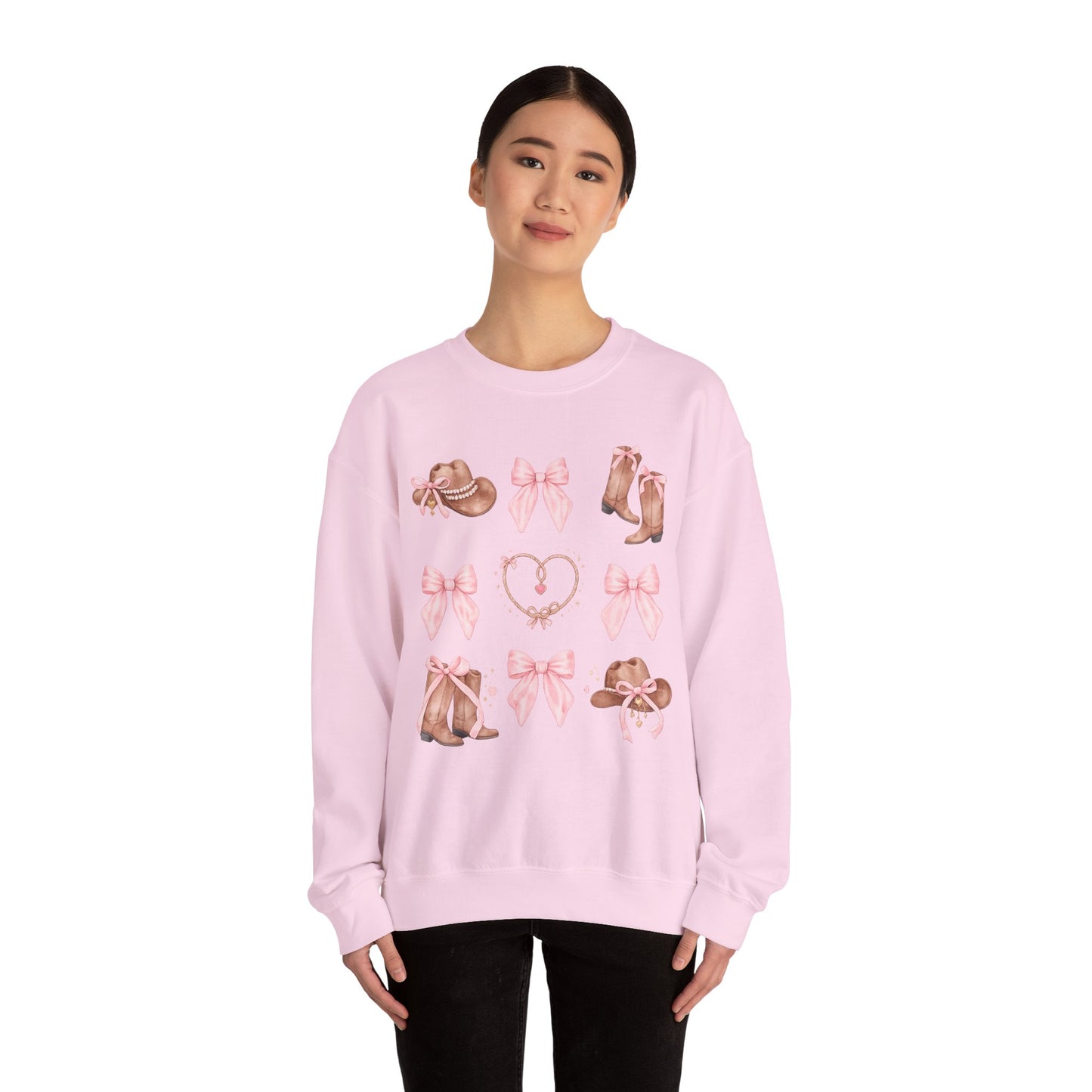 Cowgirl Pink Bow Sweatshirt — Western Boots & Hats Graphic Crewneck