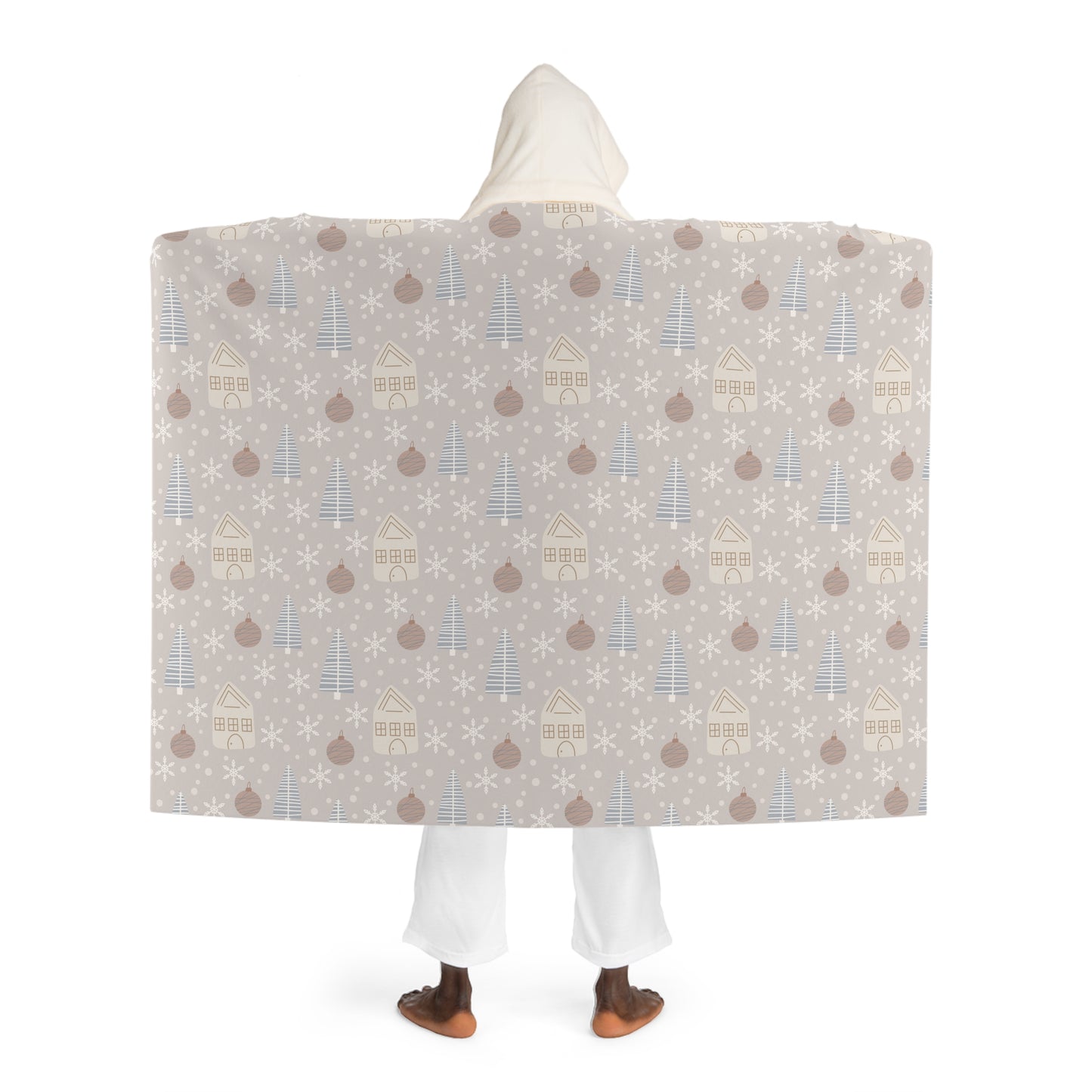 Hooded Sherpa Blanket - Cozy Winter Ornaments Fleece Throw