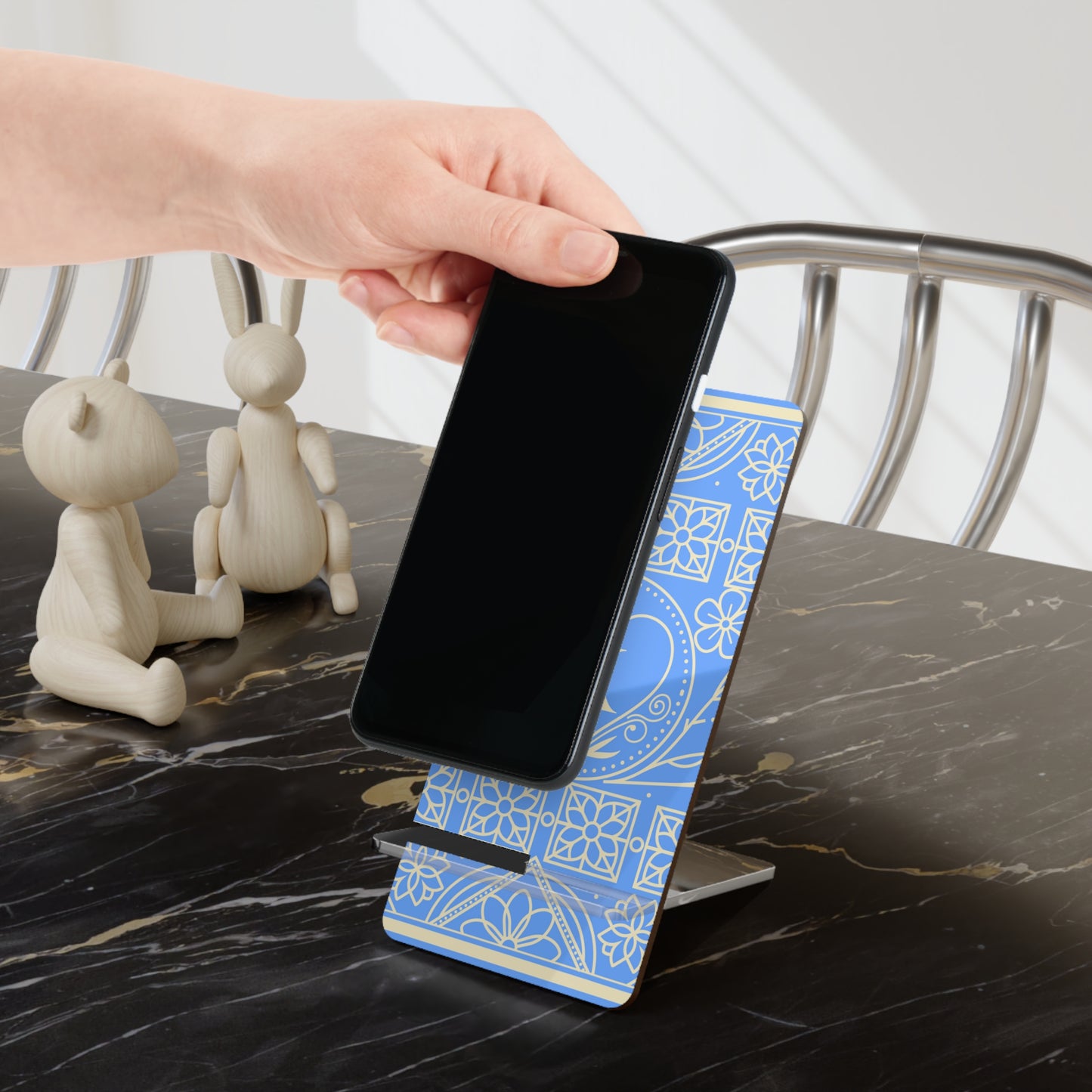 Monogram Phone Stand — Blue Heart Initial K Mobile Display Stand