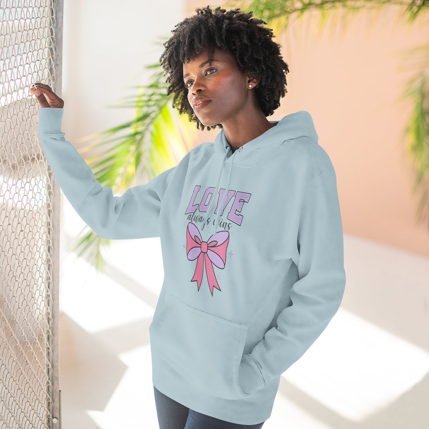 Love Always Wins Hoodie — Cute Pastel Bow Graphic Pullover
