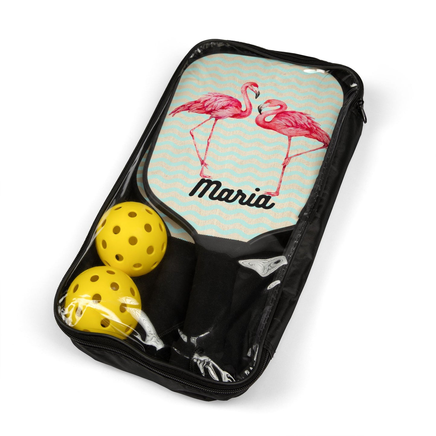 Flamingo Pickleball Paddles Set — Personalized 'Maria' Coastal Design