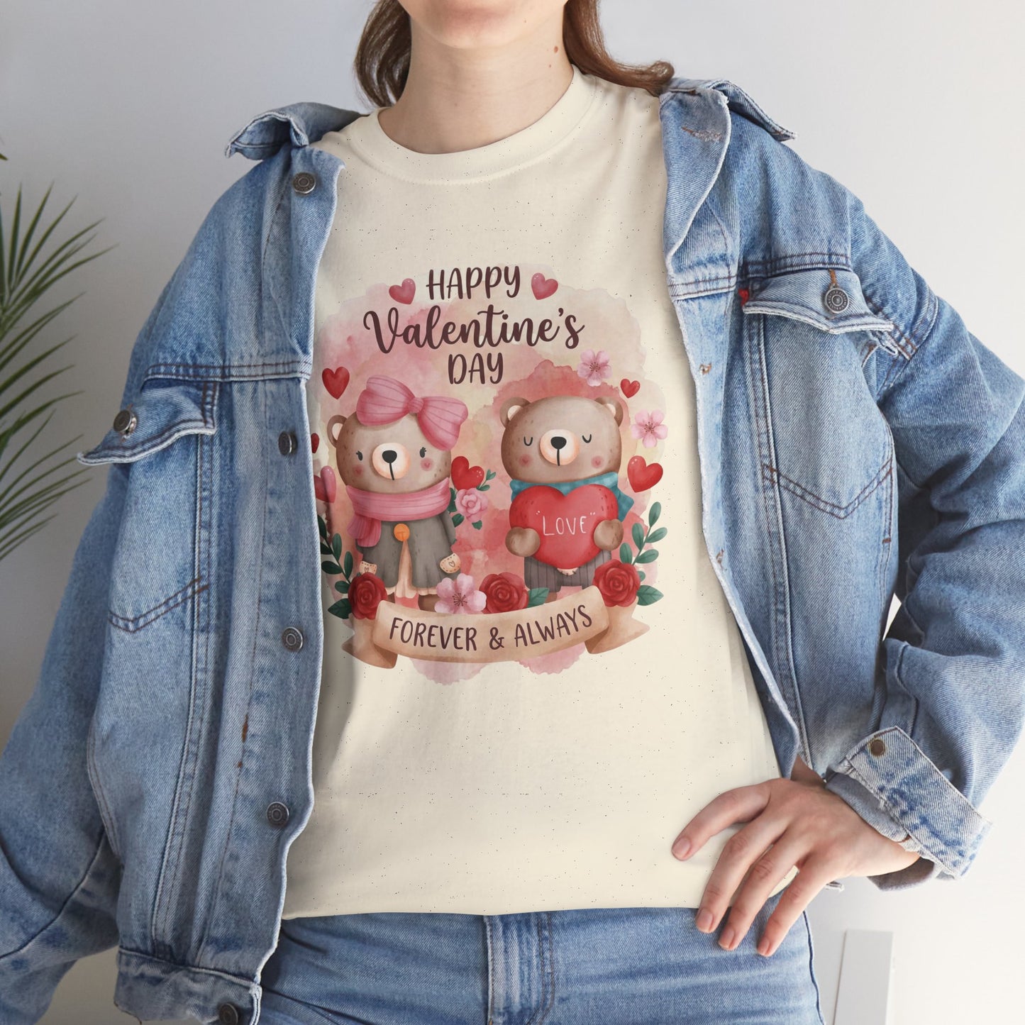 Valentine's Day Cute Teddy Couple T-Shirt — "Forever & Always" Cotton Tee