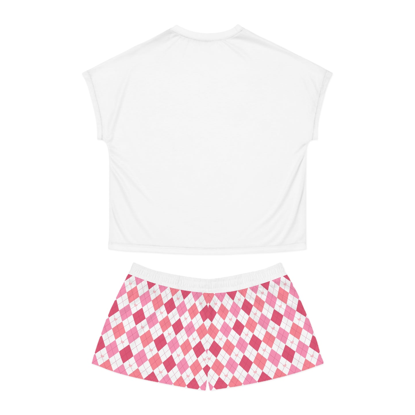 Women's Pink Argyle Heart Short Pajama Set — Cute Sleepwear Shorts & Tee