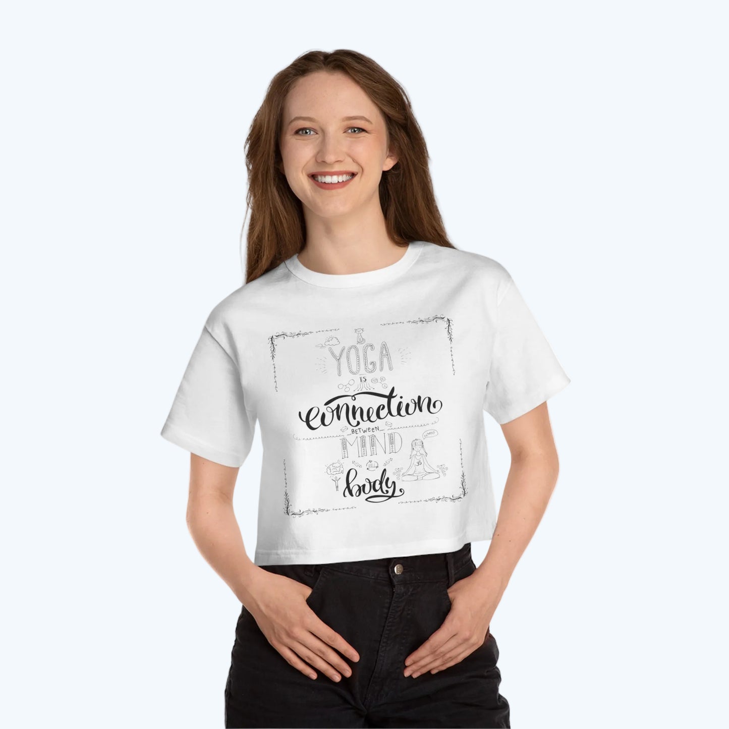 Yoga Connection Cropped T-Shirt — "Yoga is the Connection of Mind and Body"