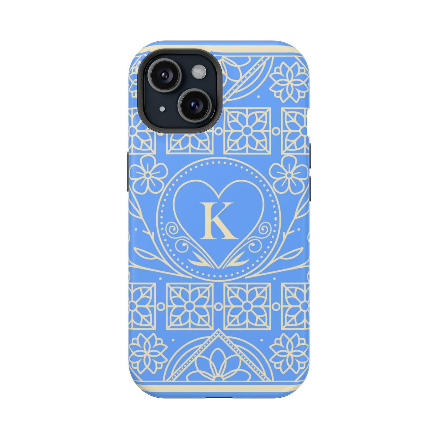 Monogram "K" Blue Floral Magnetic Phone Case — Impact-Resistant