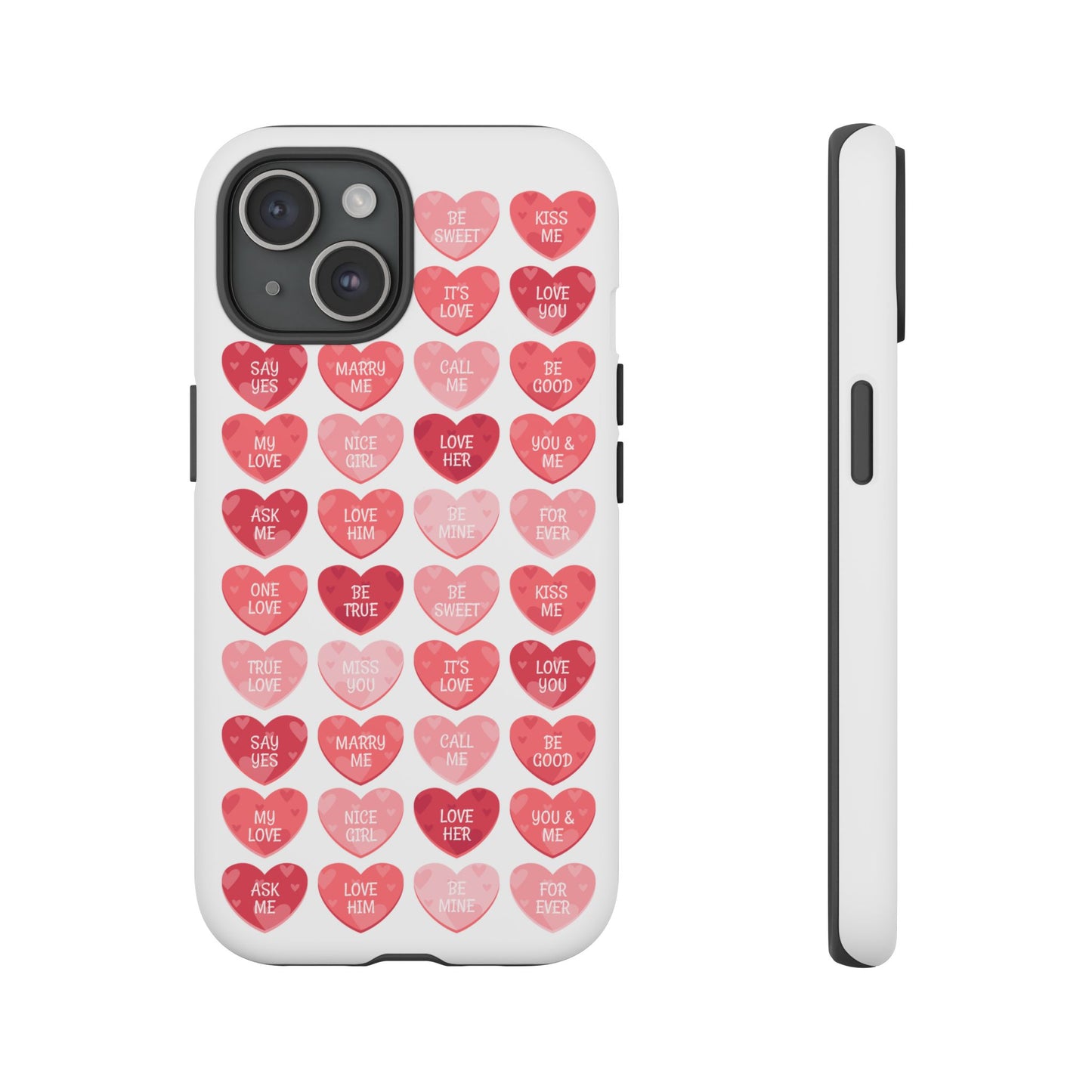 Phone Case — Pink Conversation Heart Pattern, Valentine’s Day Love Messages