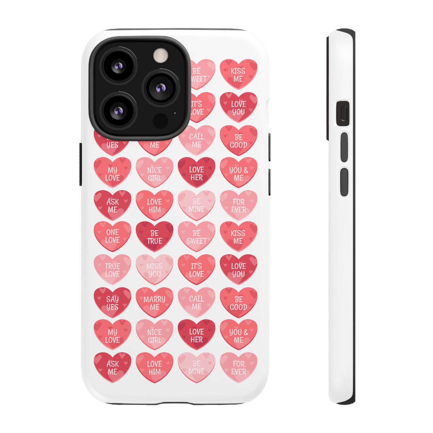 Phone Case — Pink Conversation Heart Pattern, Valentine’s Day Love Messages