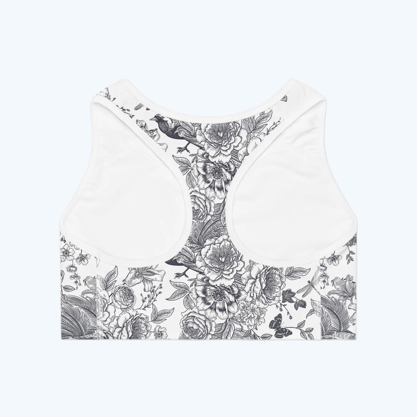 Floral Sketch Sports Bra — Monochrome Botanical Racerback