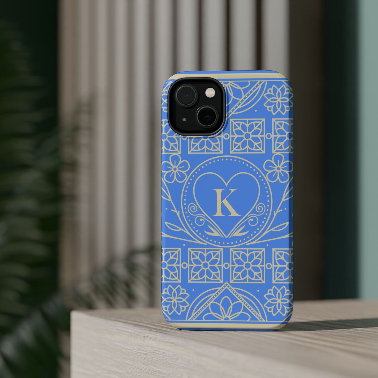 Monogram "K" Blue Floral Magnetic Phone Case — Impact-Resistant