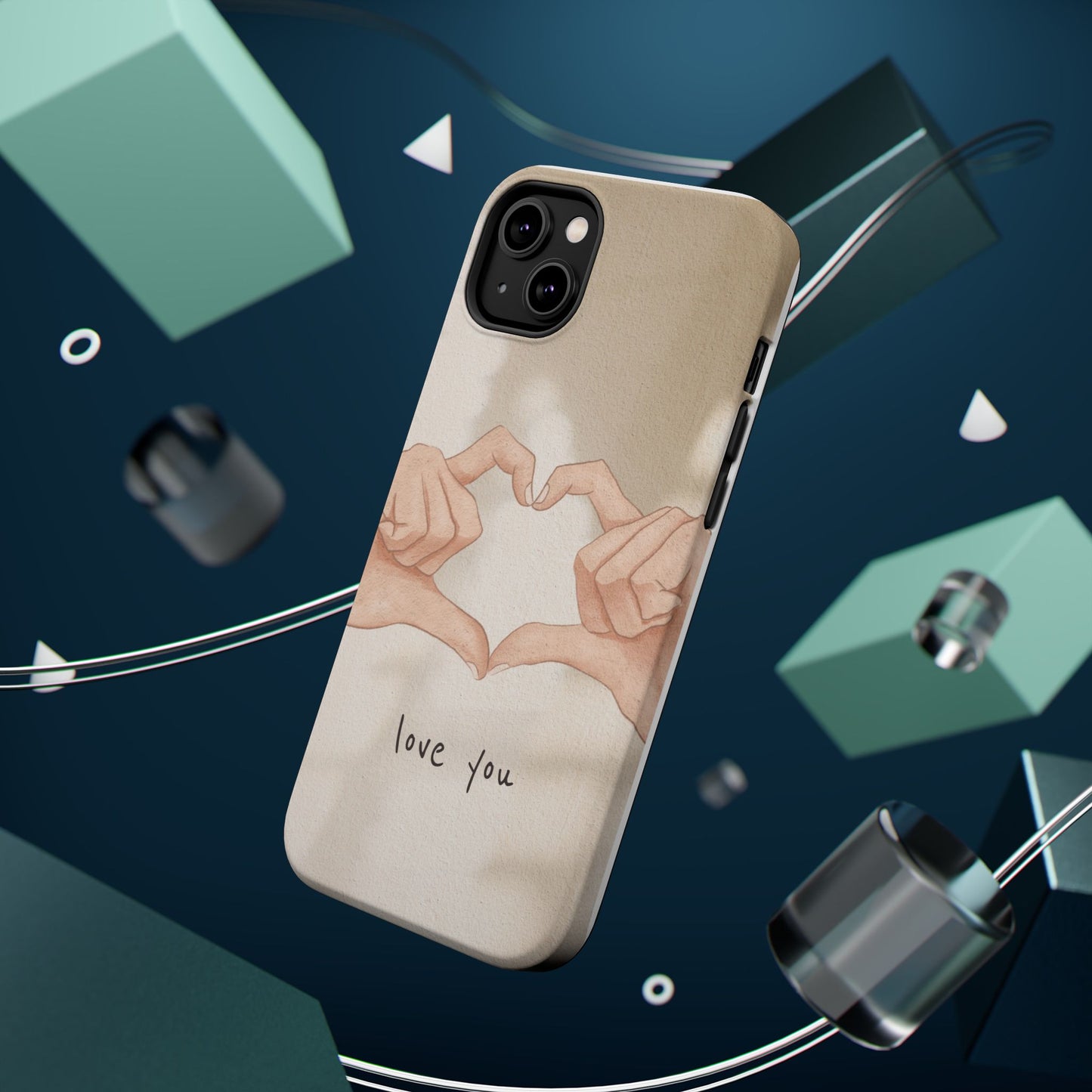 Phone Case — Hands Forming Heart with “love you” Romantic Protective Cover