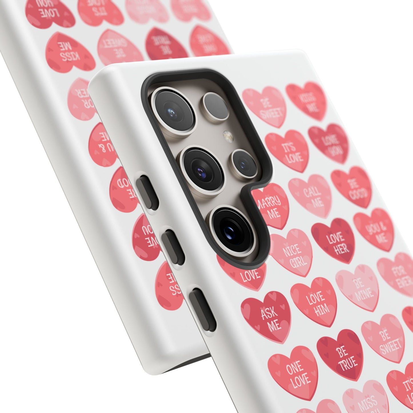 Phone Case — Pink Conversation Heart Pattern, Valentine’s Day Love Messages
