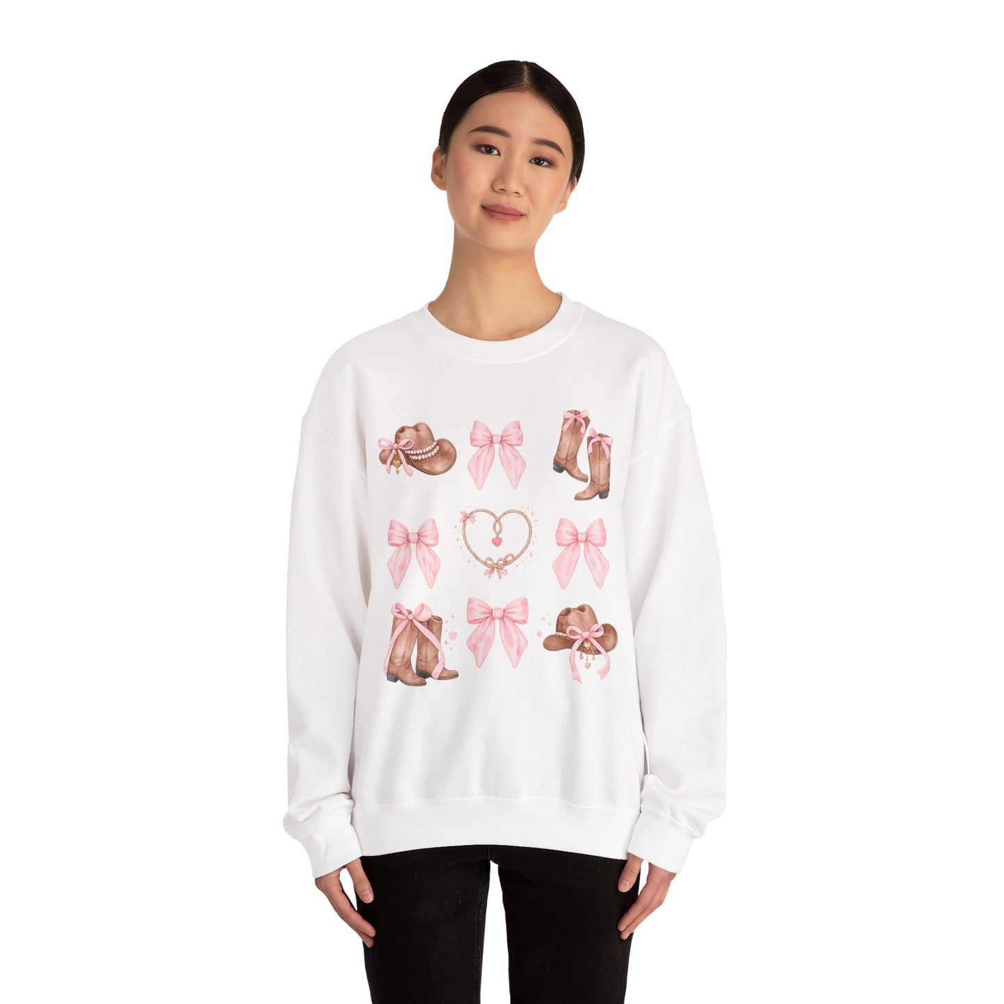 Cowgirl Pink Bow Sweatshirt — Western Boots & Hats Graphic Crewneck