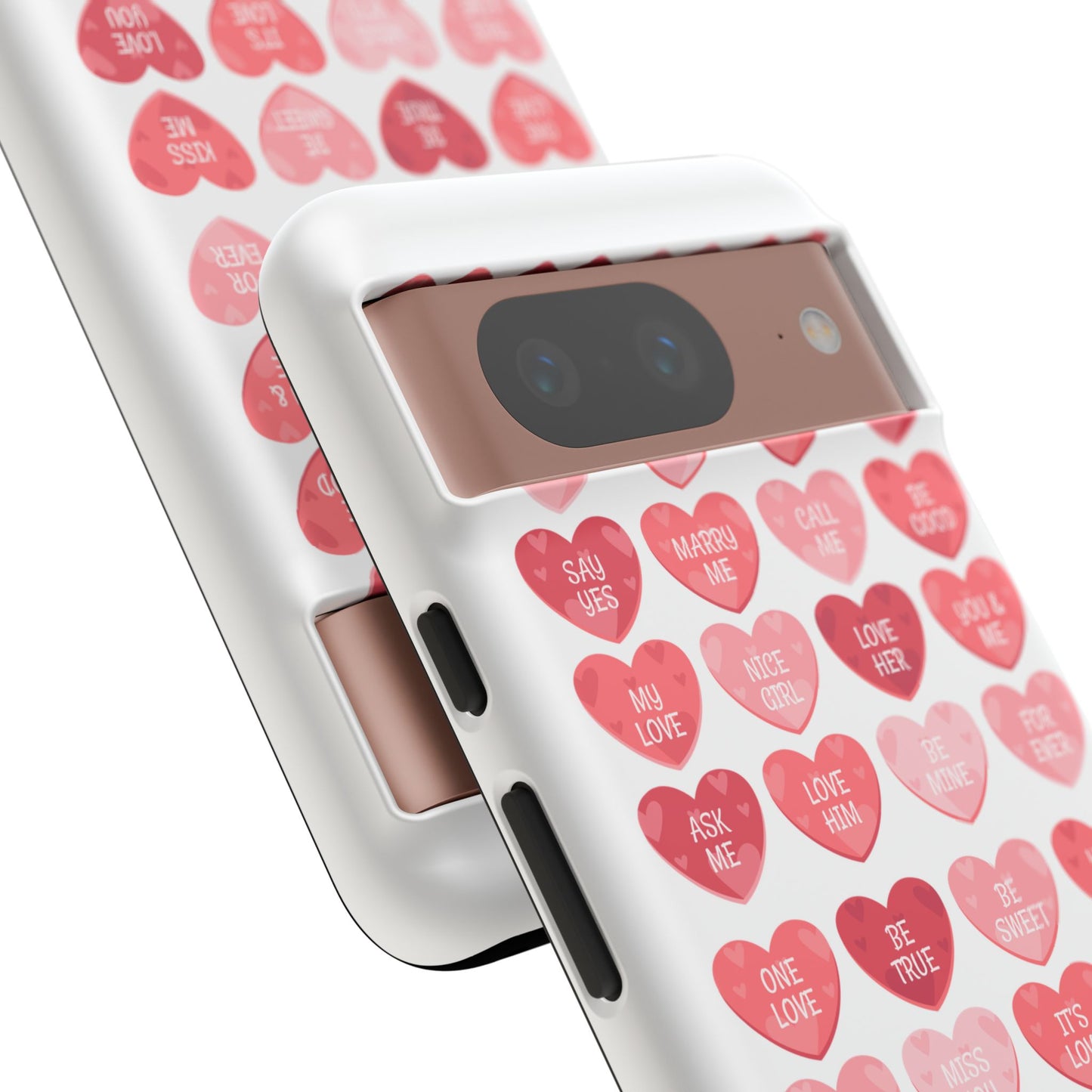 Phone Case — Pink Conversation Heart Pattern, Valentine’s Day Love Messages