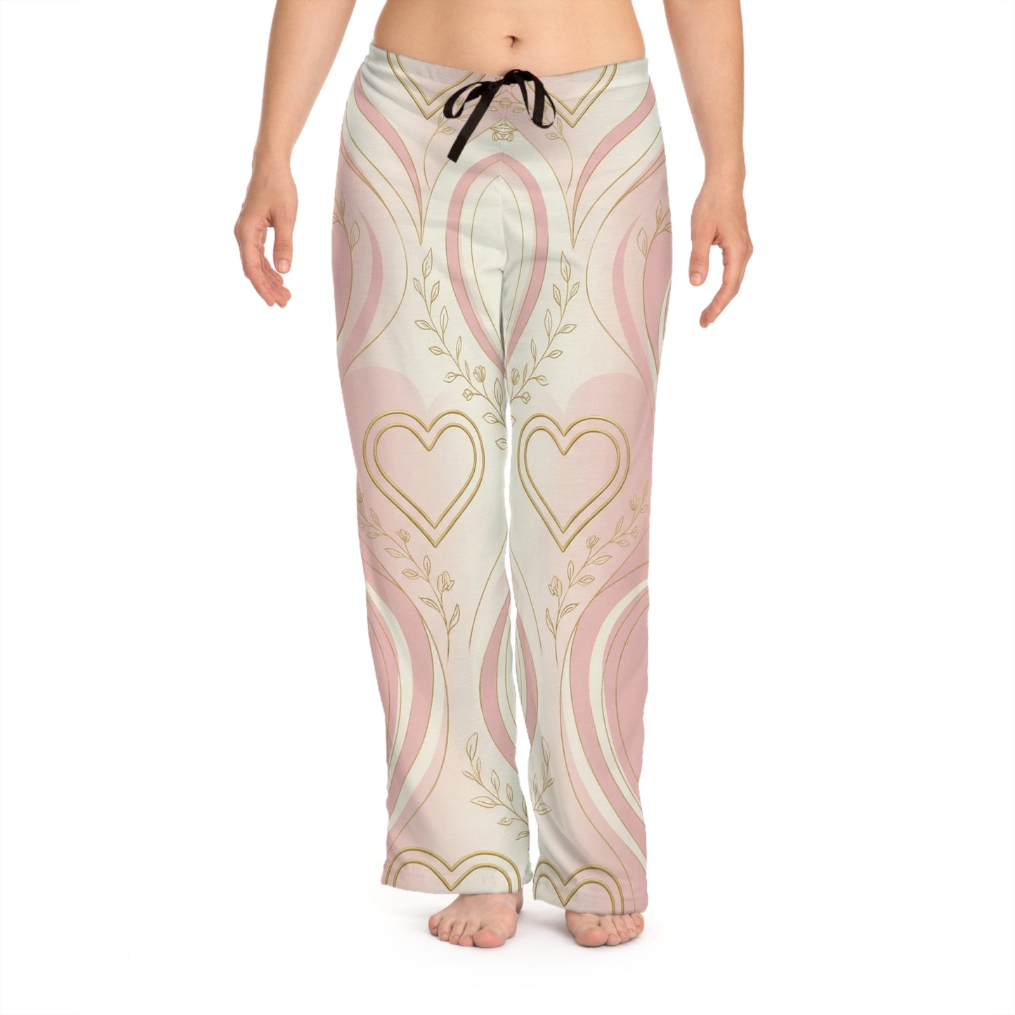 Pink Retro Heart Pattern Pajama Pants — Women's Cozy Lounge Sleepwear