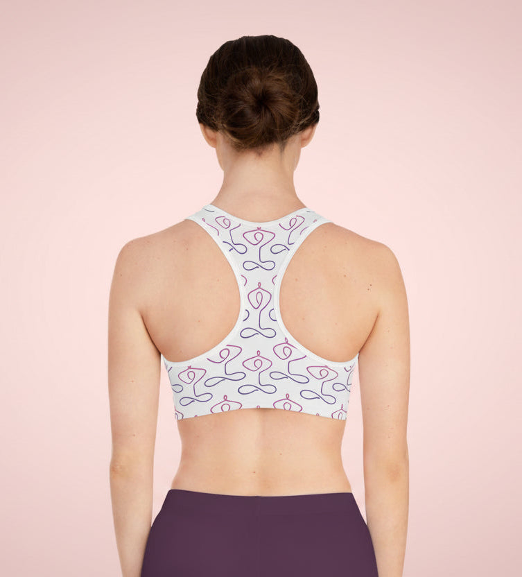 Yoga Pose Pattern Sports Bra — Seamless Meditative Print Activewear