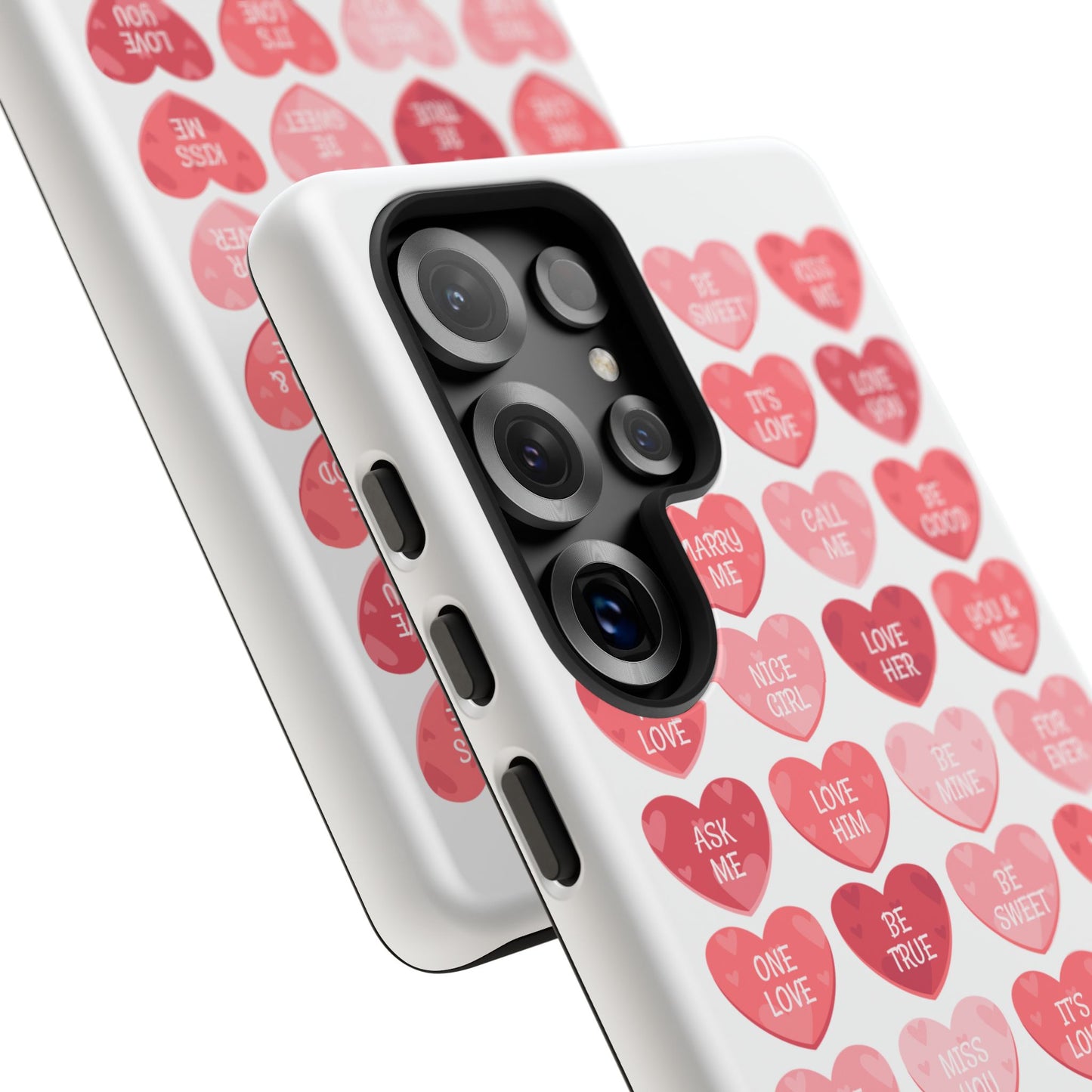 Phone Case — Pink Conversation Heart Pattern, Valentine’s Day Love Messages