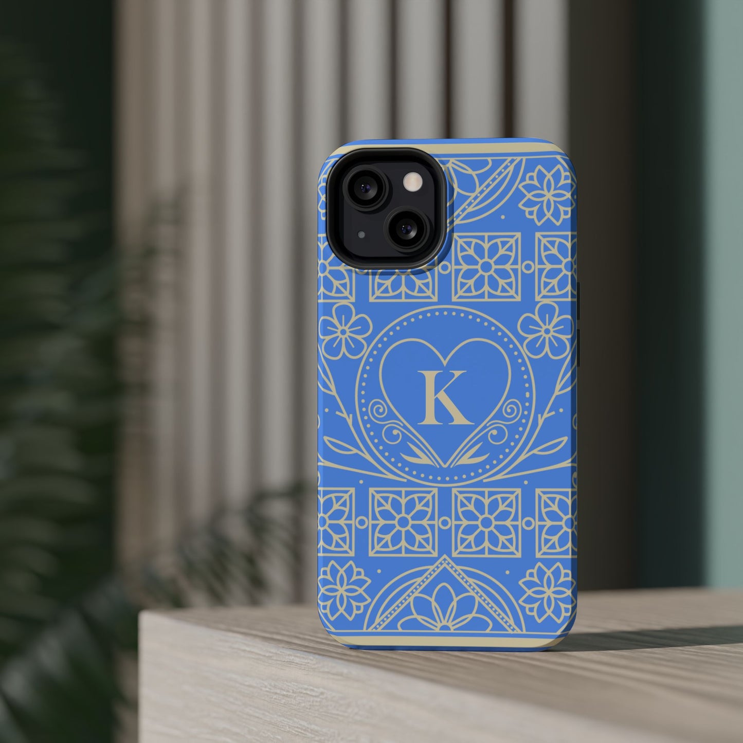 Monogram "K" Blue Floral Magnetic Phone Case — Impact-Resistant
