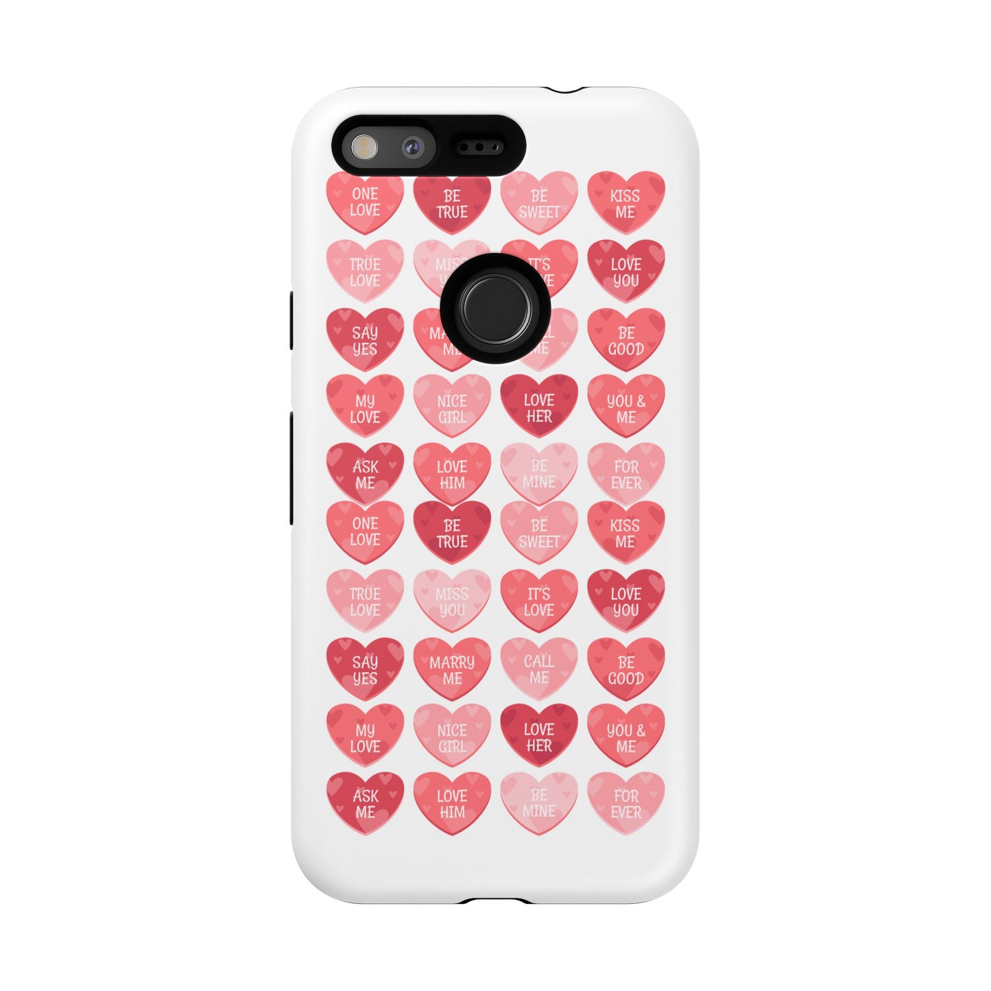 Phone Case — Pink Conversation Heart Pattern, Valentine’s Day Love Messages