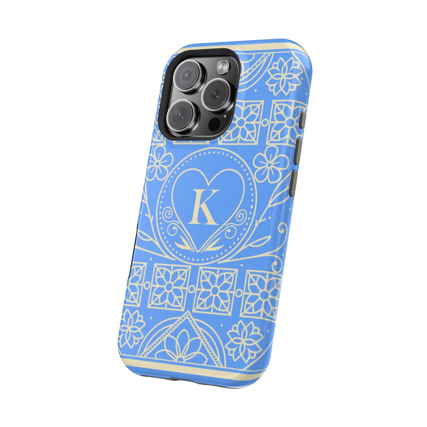 Monogram "K" Blue Floral Magnetic Phone Case — Impact-Resistant