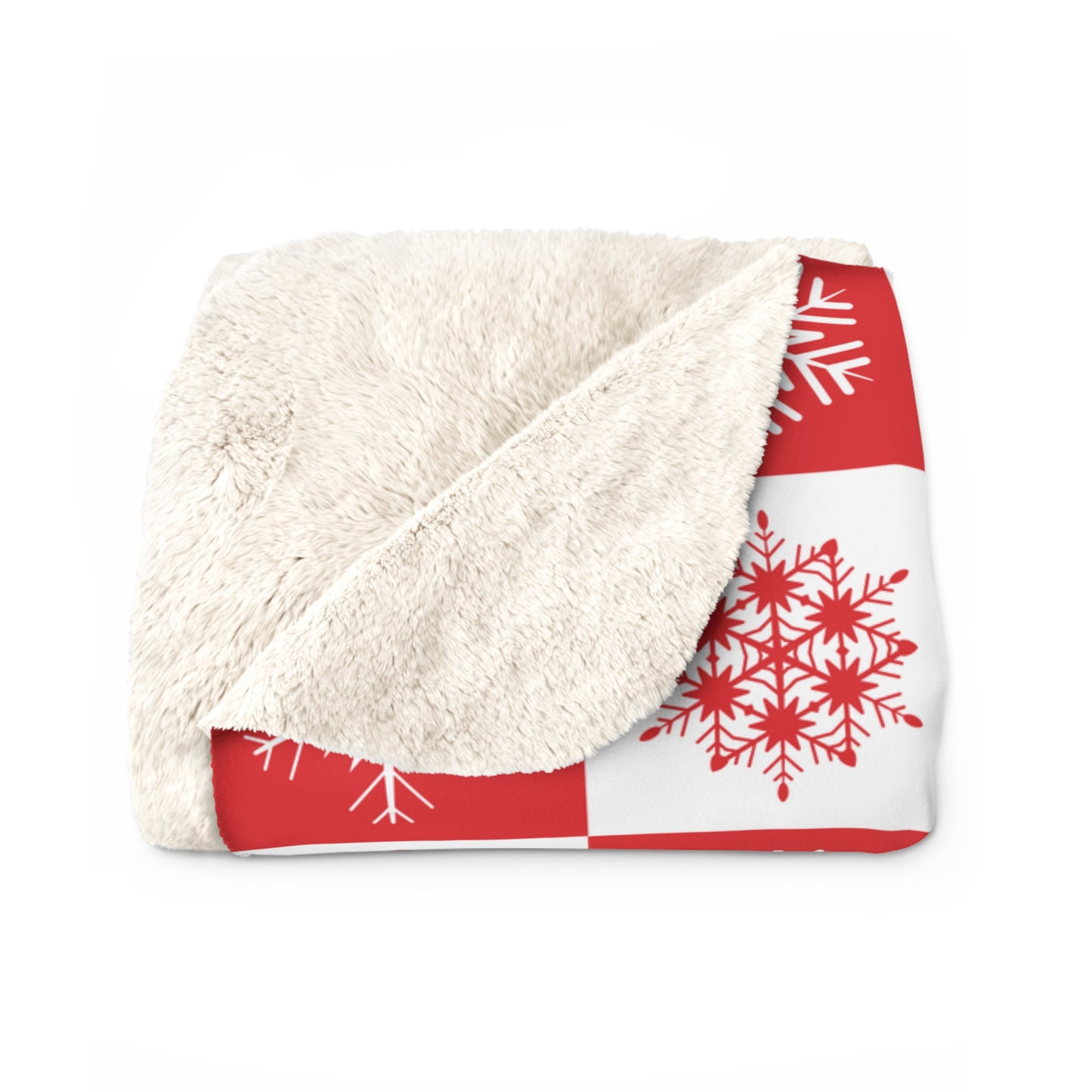 Red Snowflake Checkered Sherpa Blanket — Cozy Holiday Fleece Throw