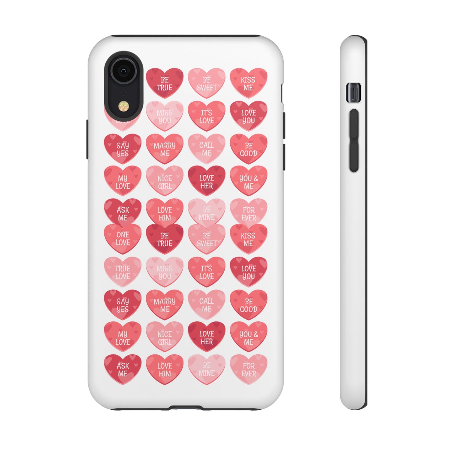 Phone Case — Pink Conversation Heart Pattern, Valentine’s Day Love Messages
