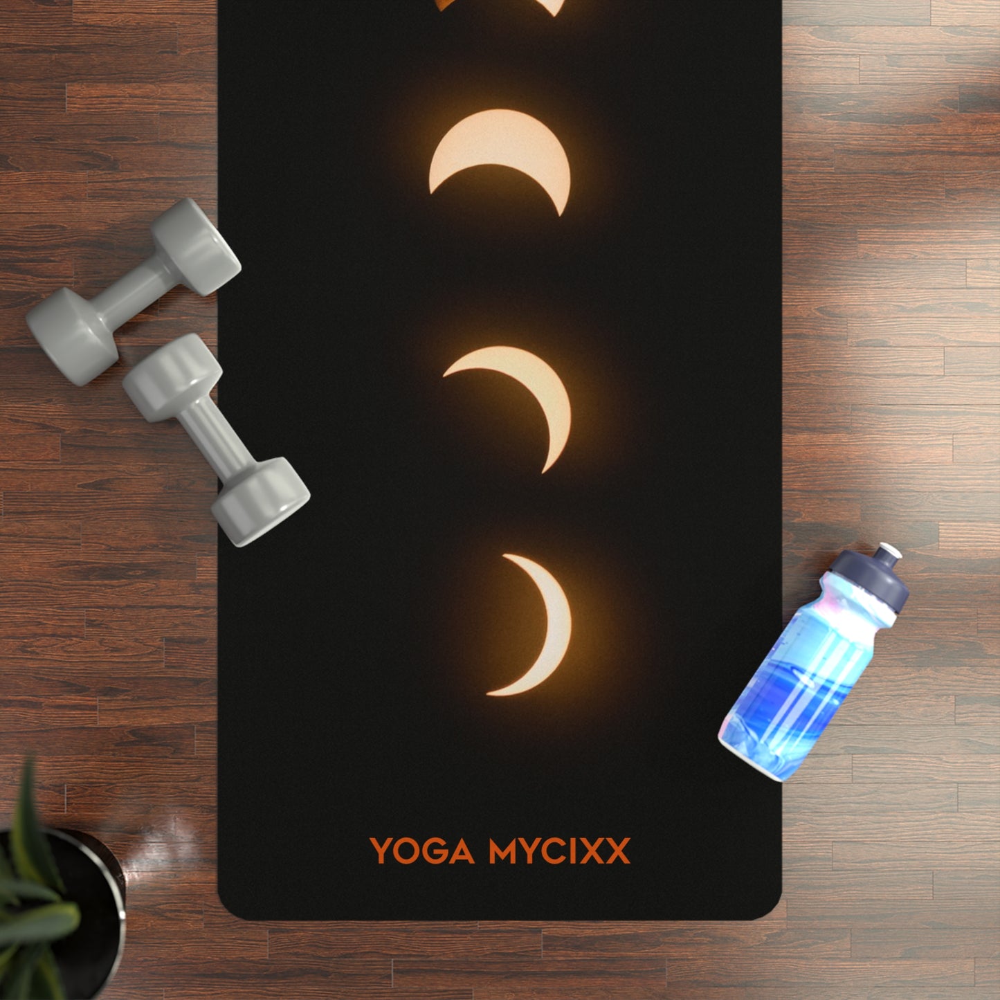 Eclipse Sequence Rubber Yoga Mat — Lunar Phases Non-Slip Exercise Mat