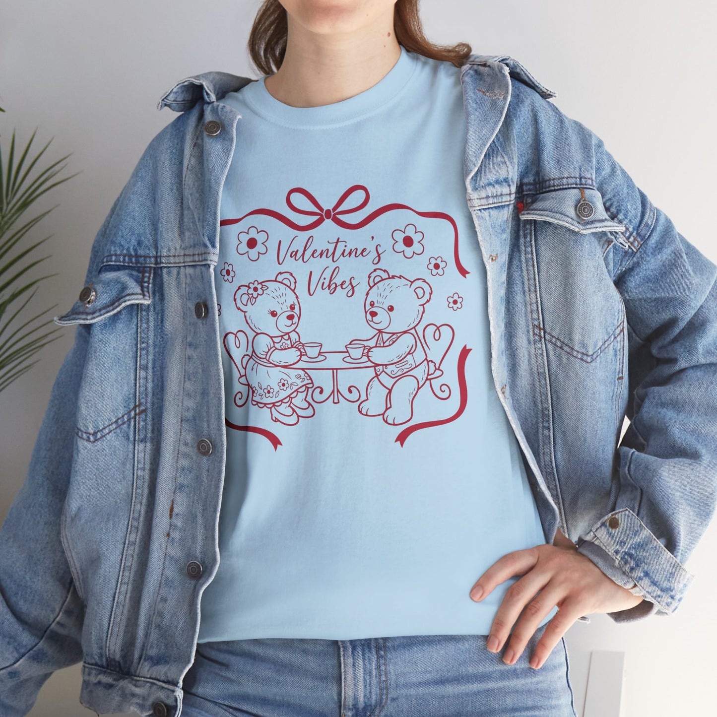 Valentine's Day Bear Couples Tee – 'Valentine's Vibes' Cute Heart Design