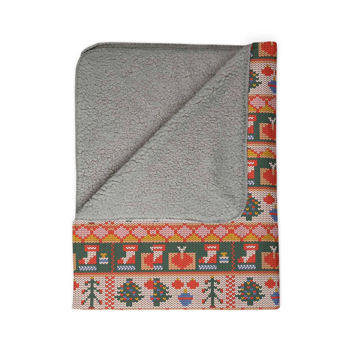 Cozy Holiday Fleece Sherpa Blanket - Festive Winter Design with Ornaments & Birds