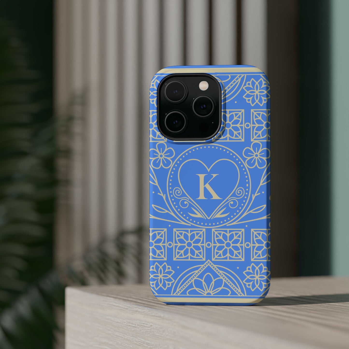 Monogram "K" Blue Floral Magnetic Phone Case — Impact-Resistant