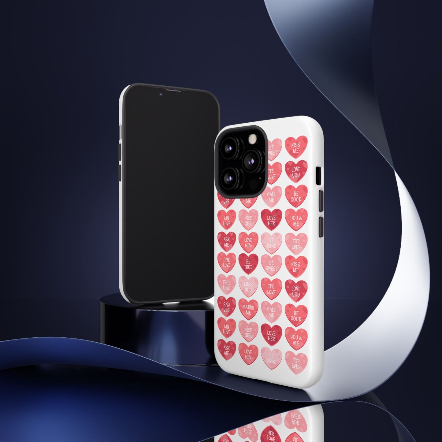 Phone Case — Pink Conversation Heart Pattern, Valentine’s Day Love Messages
