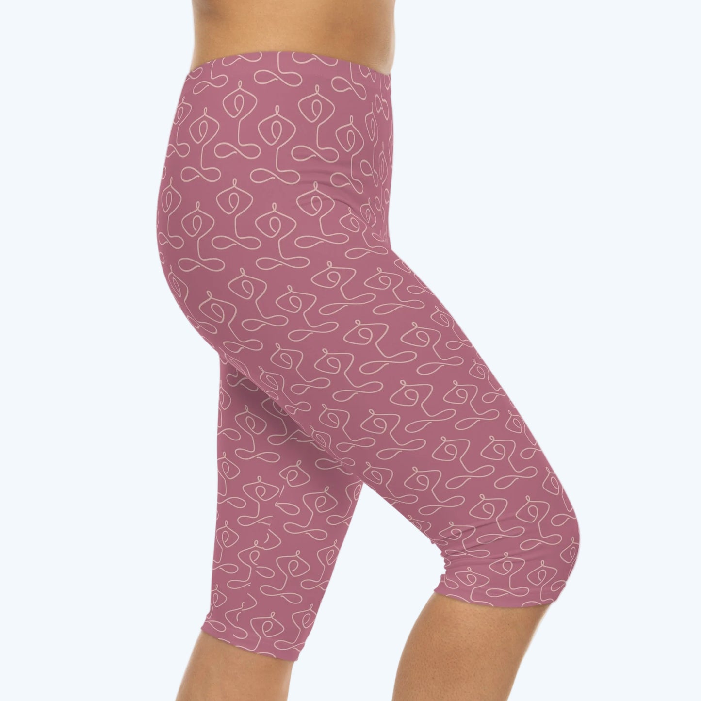 Pink Lotus Pattern Capri Leggings —Yoga Activewear