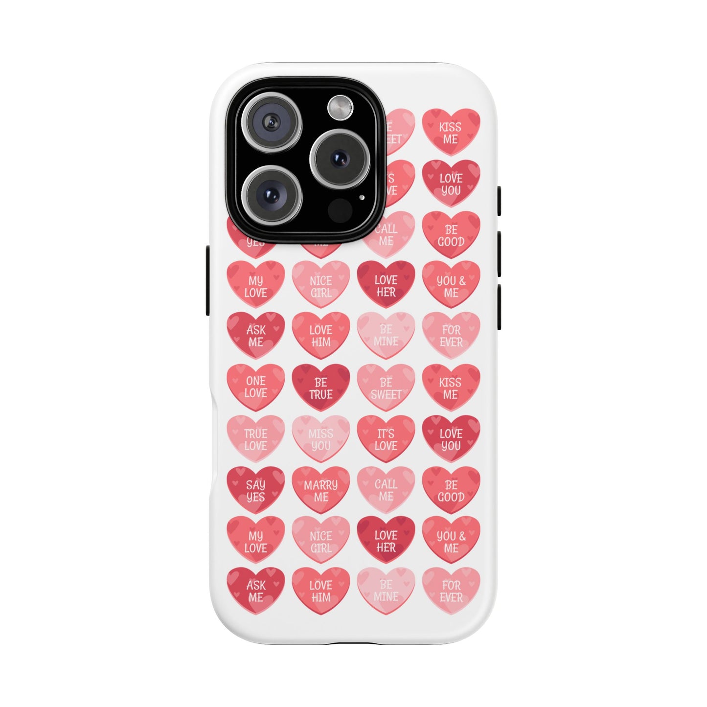 Phone Case — Pink Conversation Heart Pattern, Valentine’s Day Love Messages