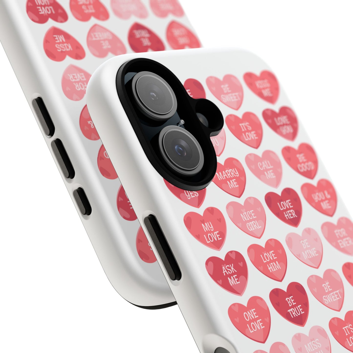 Phone Case — Pink Conversation Heart Pattern, Valentine’s Day Love Messages