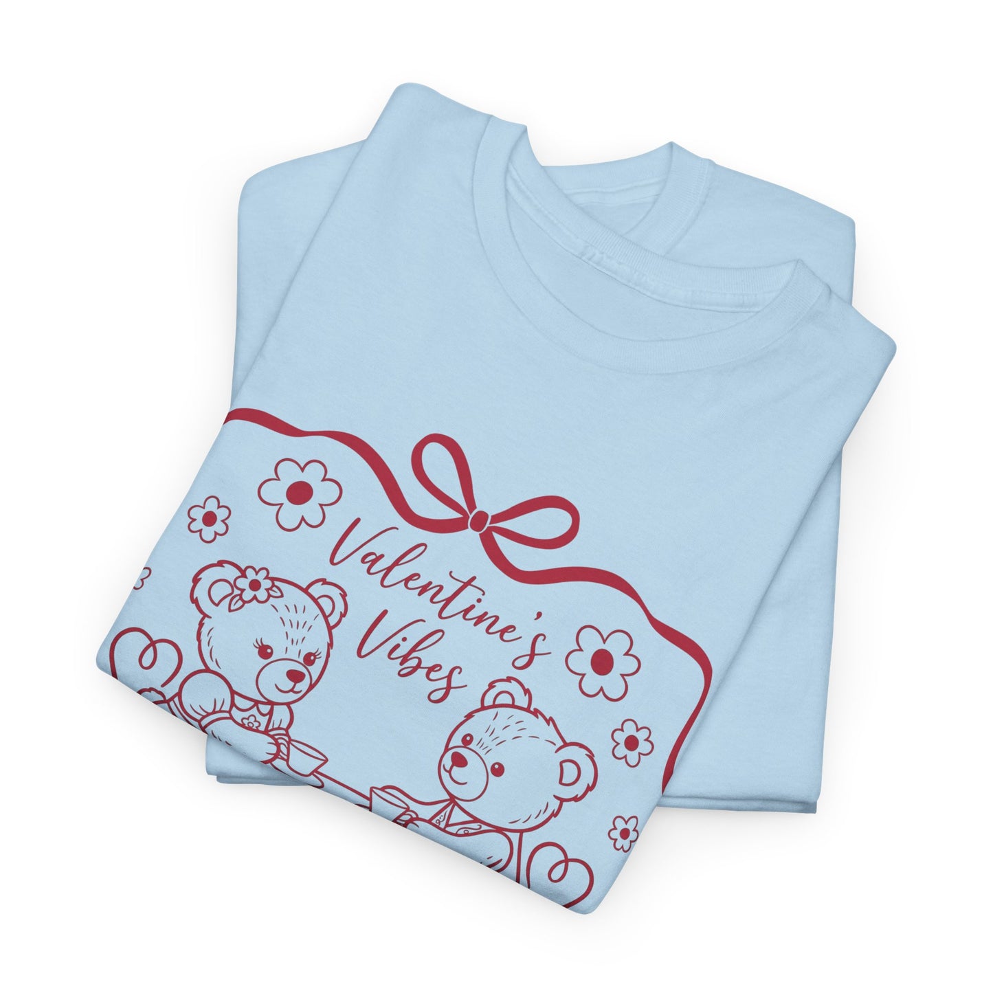 Valentine's Day Bear Couples Tee – 'Valentine's Vibes' Cute Heart Design