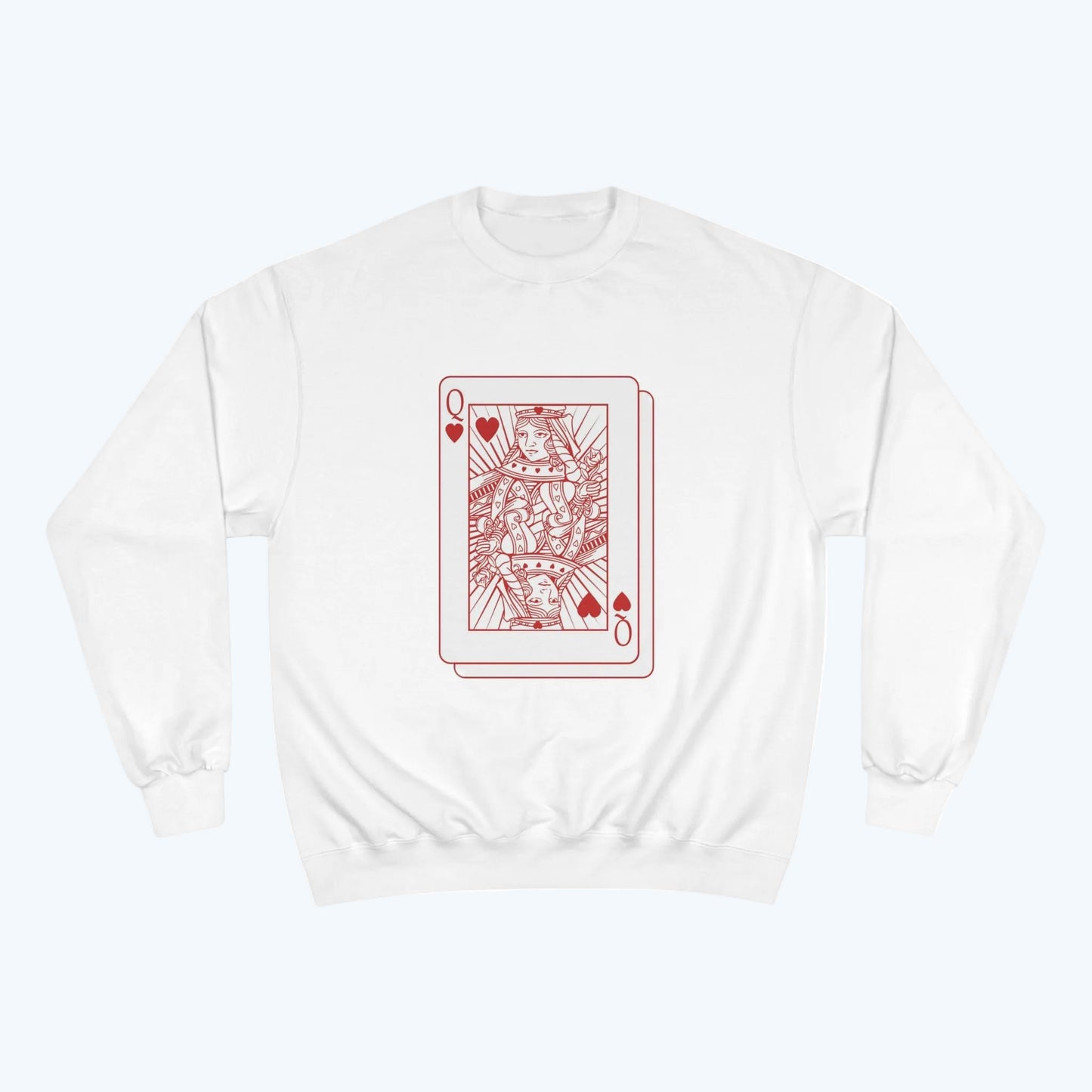 Queen of Hearts Crewneck Sweatshirt — Red Playing Card Graphic