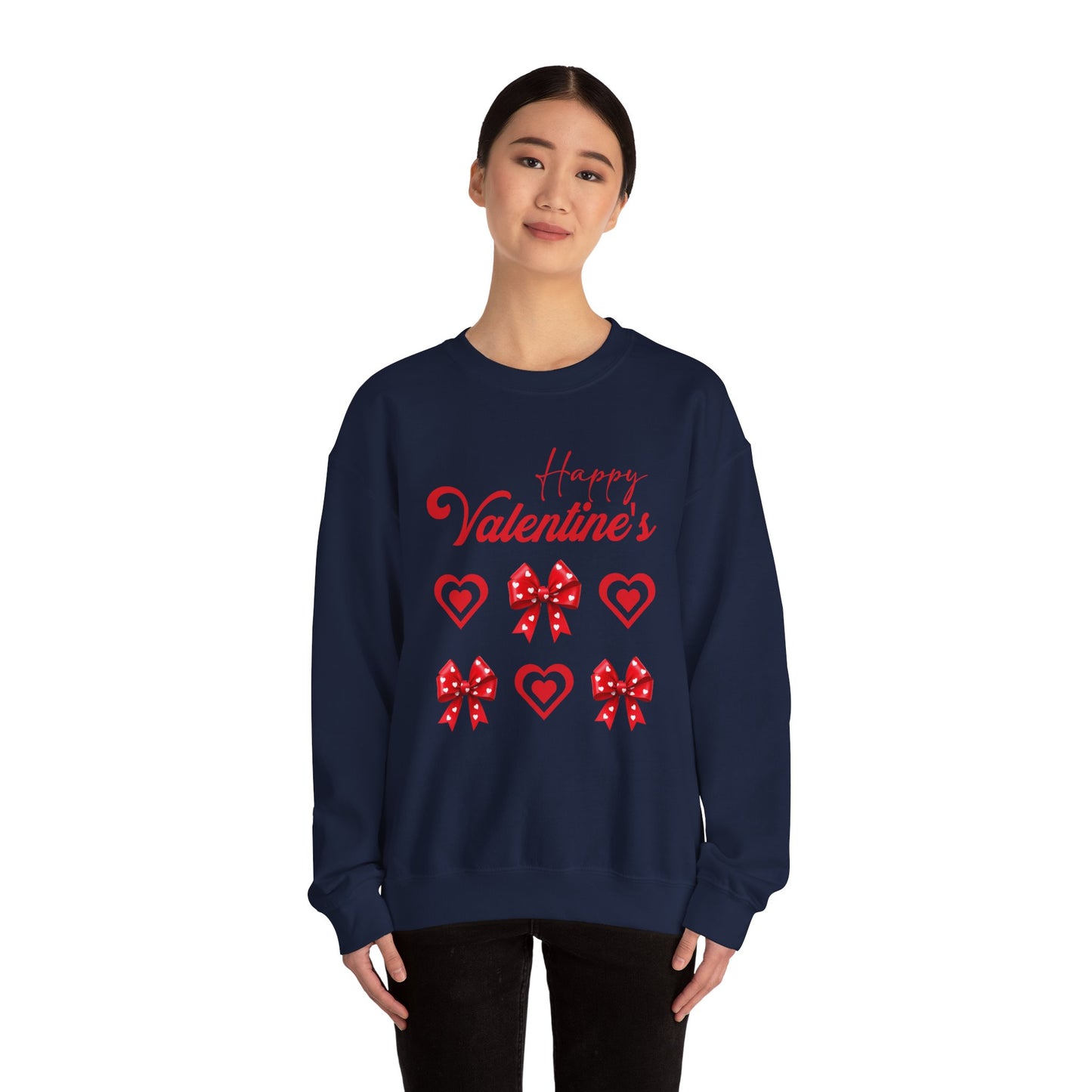 Valentine's Crewneck Sweatshirt – "Happy Valentine's" Hearts & Bows