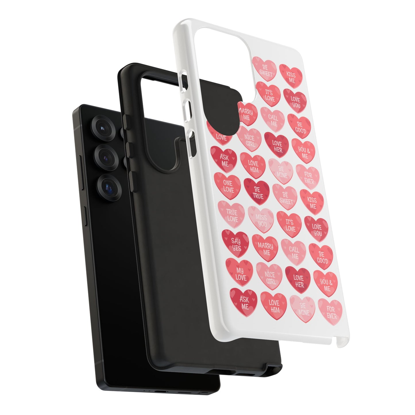 Phone Case — Pink Conversation Heart Pattern, Valentine’s Day Love Messages