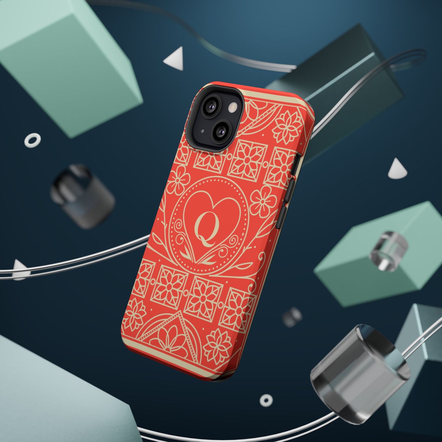 Heart Pattern Magnetic Impact Phone Case — Protective Wallet-Ready iPhone Cover