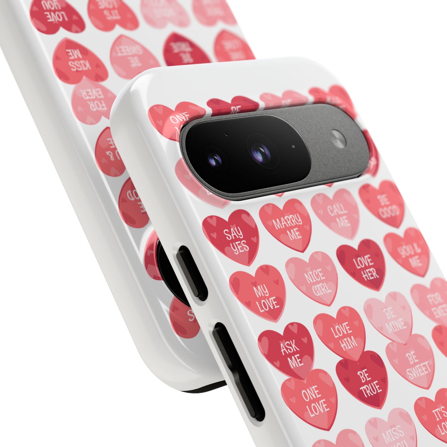 Phone Case — Pink Conversation Heart Pattern, Valentine’s Day Love Messages