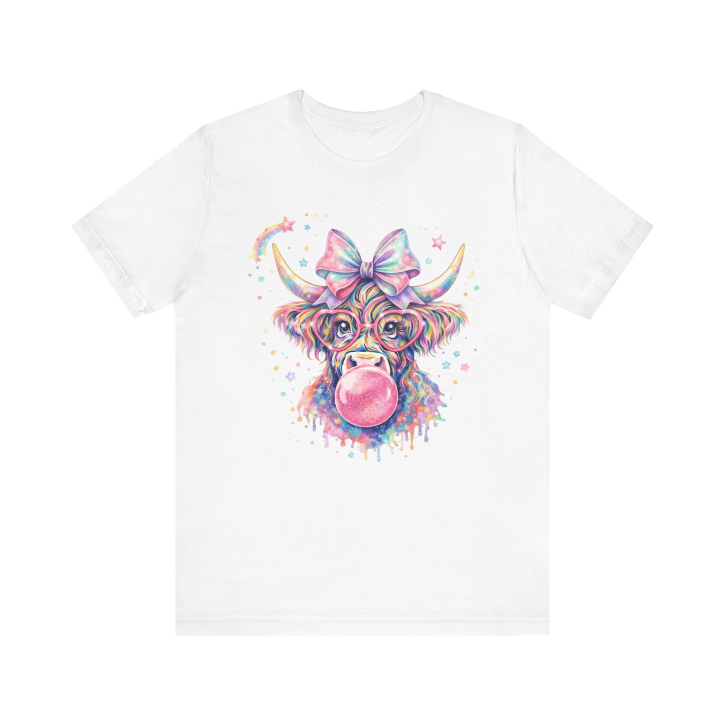 Cute Colorful Cow Tee – Bubblegum Cow with Bow Graphic T-Shirt